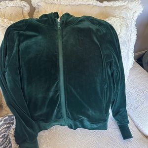 Green velour legging and zipper jacket set